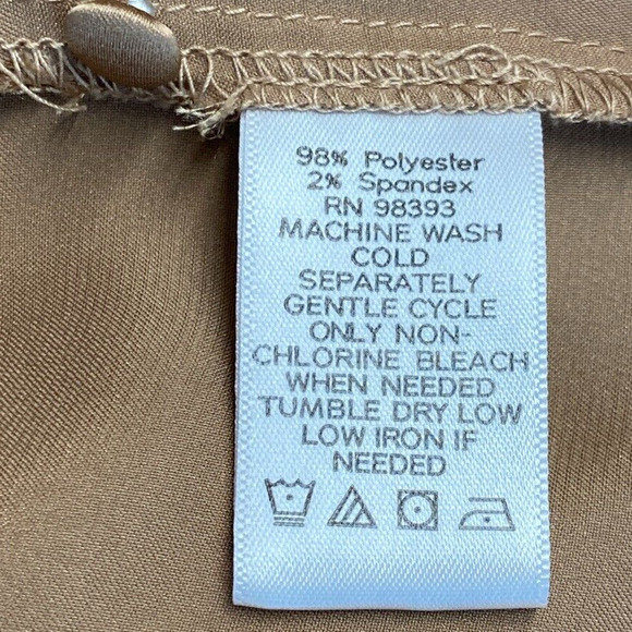 Dennis Basso Blouse Womens Extra Small Brown Silky Button Up Long Sleeve Ruffle - Picture 13 of 13